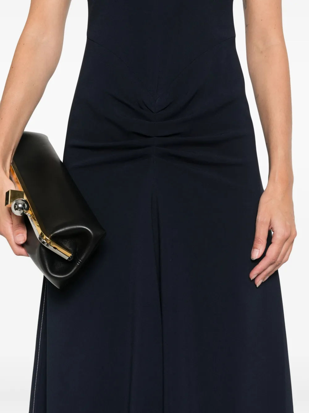 Full outfit display of the Gathered Detail Dress in Navy by Victoria Beckham, perfect for informal occasions.