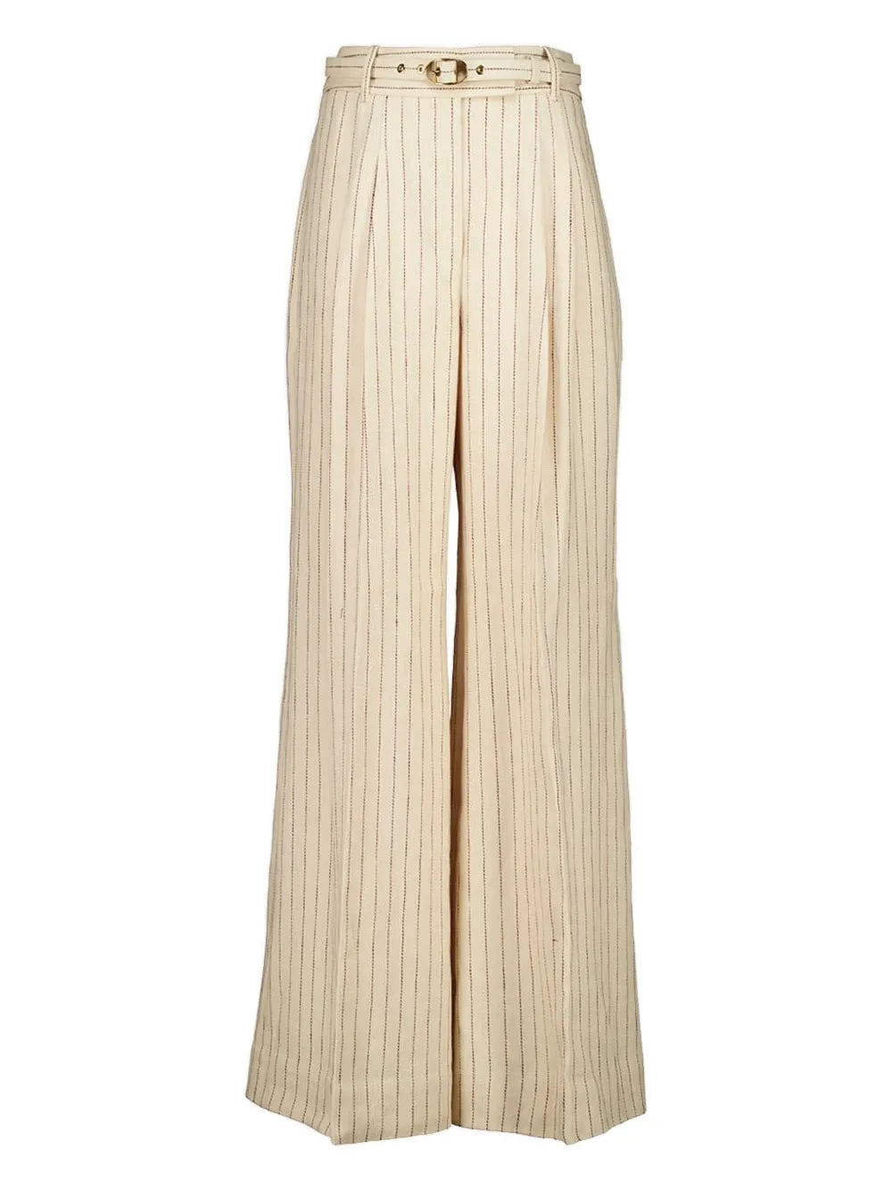 Rebellion Pinstripe Wide Pant in Cream Stripe from Zimmermann's Cruise 2026 Collection, showcasing its wide flare silhouette and removable belt.