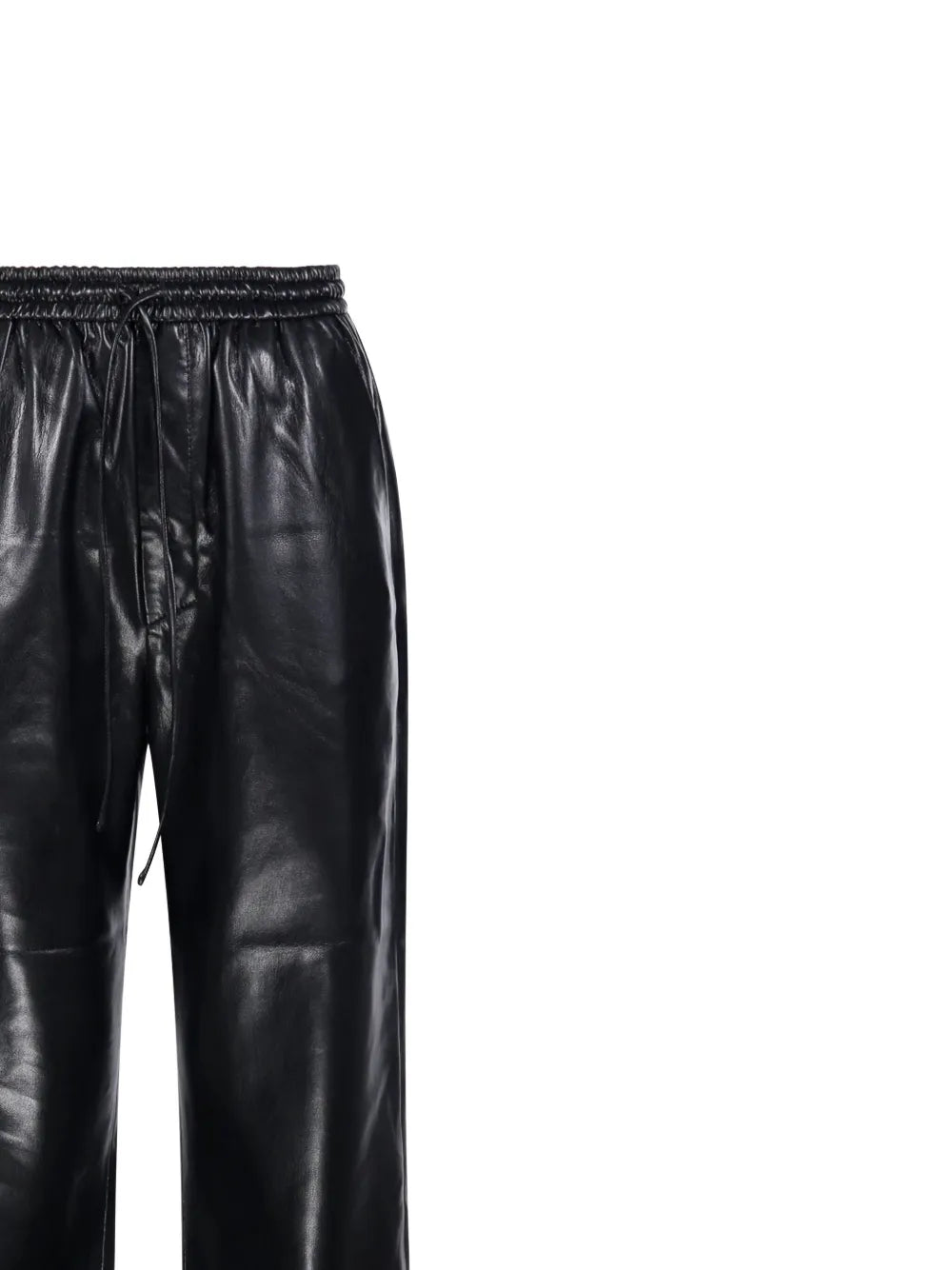 Flat lay of Nanushka Calie Trousers in Black, featuring the luxurious 100% Polyester fabric.