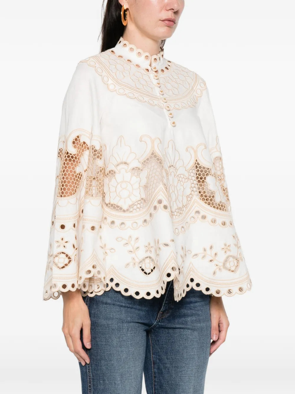 Wanderlust Tunic Top in Ivory by Zimmermann, featuring elegant bell sleeves and a flowing silhouette.