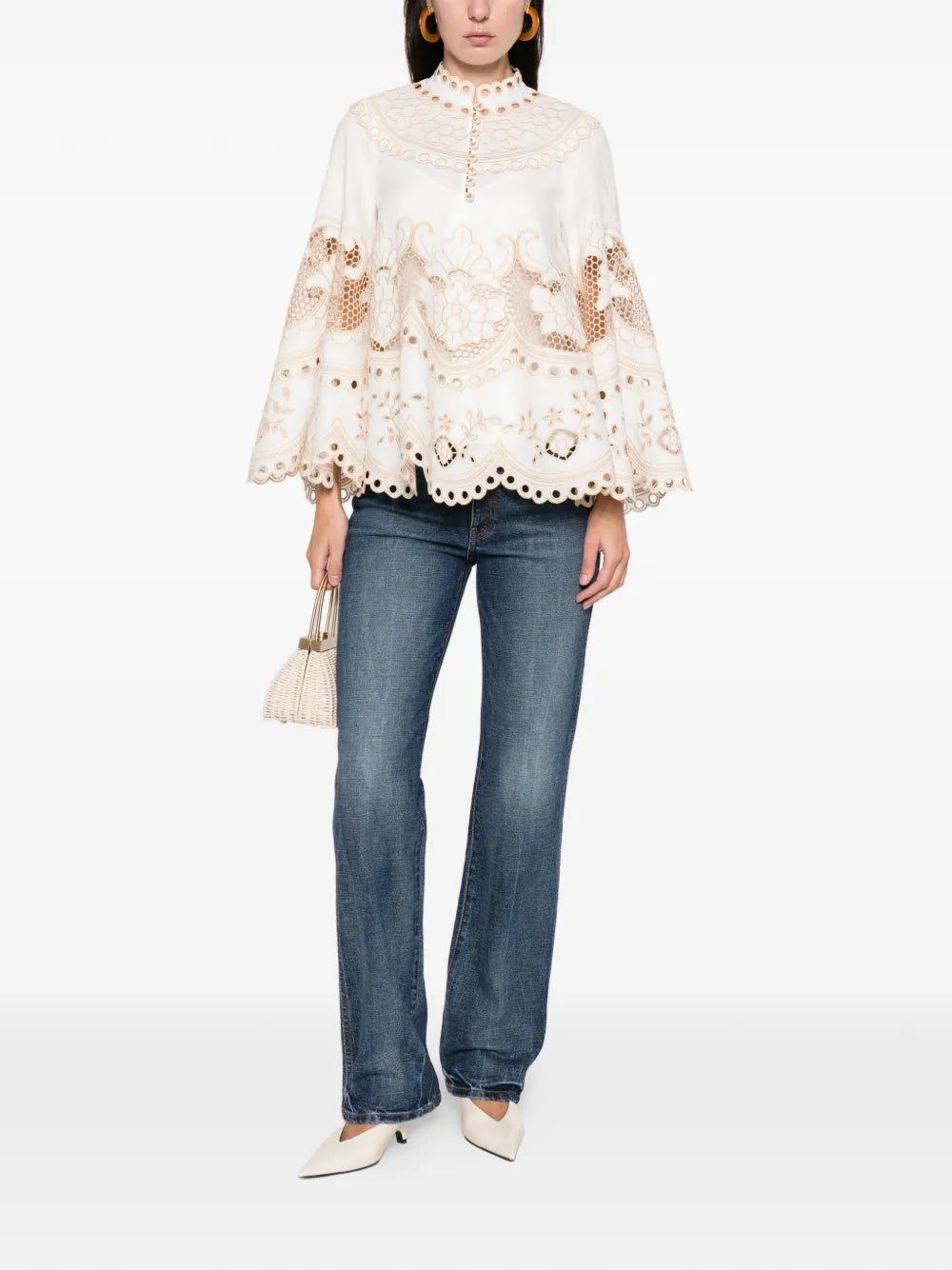 Close-up of the Wanderlust Tunic Top in Ivory by Zimmermann, highlighting the luxurious 100% linen fabric.
