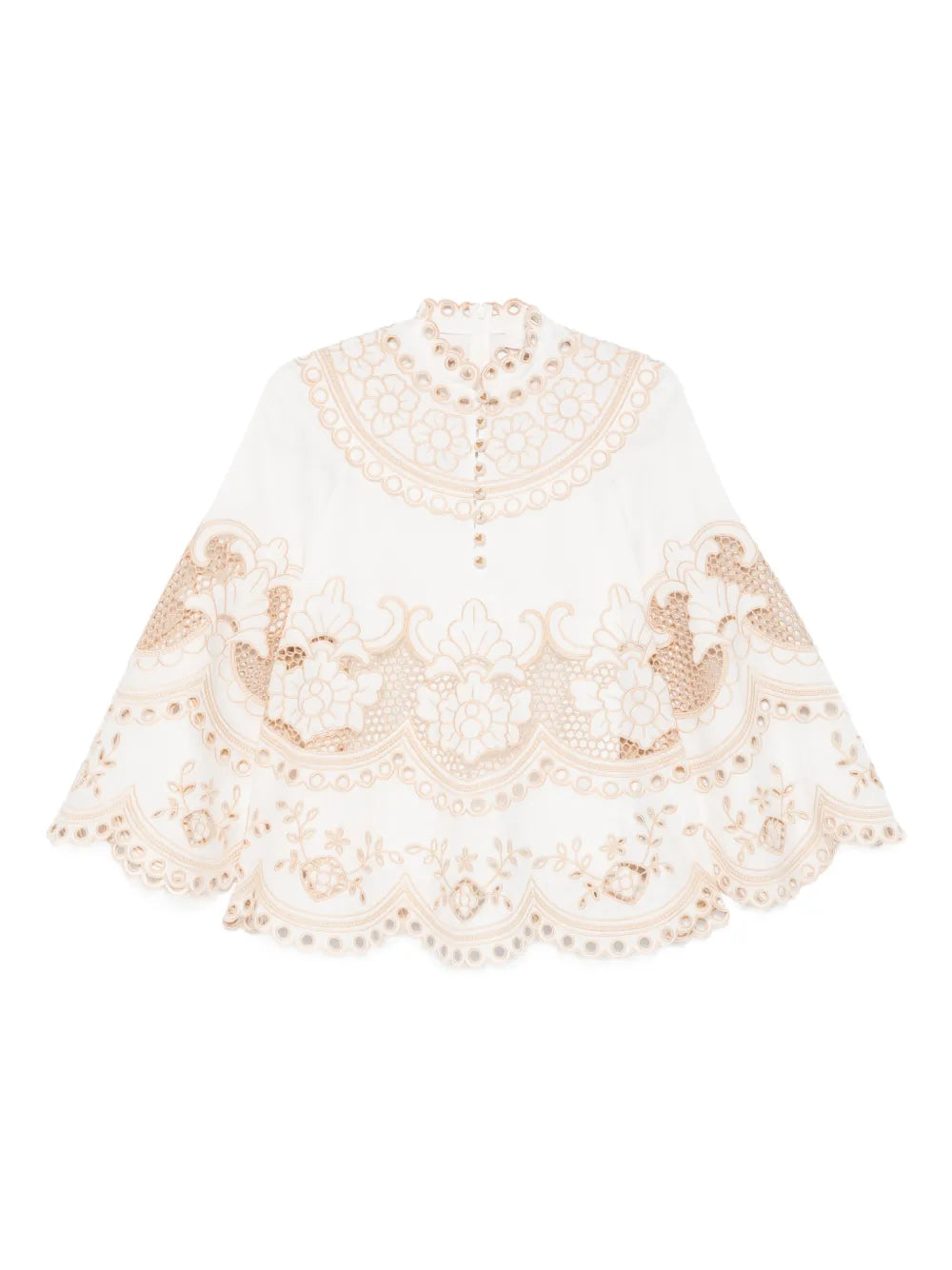 Wanderlust Tunic Top in Ivory by Zimmermann, showcasing a stylish swing design with a high neck and bell-shaped sleeves.