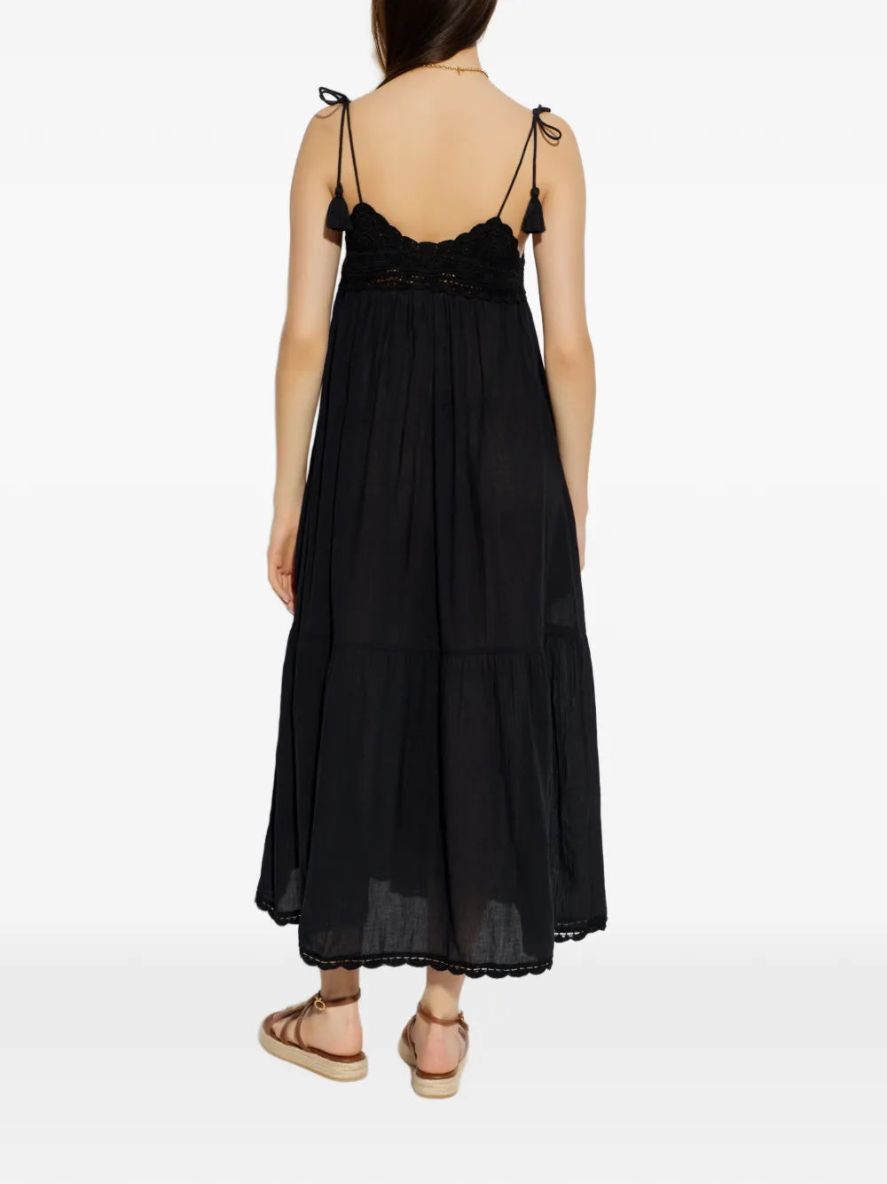 Ulla Johnson Linnea Coverup Dress in Noir - back view with self-tie straps and flowing silhouette.