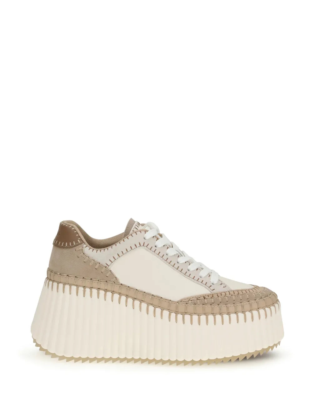 Nama Wedge Sneaker in Soft Powder by Chloé, featuring smooth and suede cowhide upper craftsmanship.
