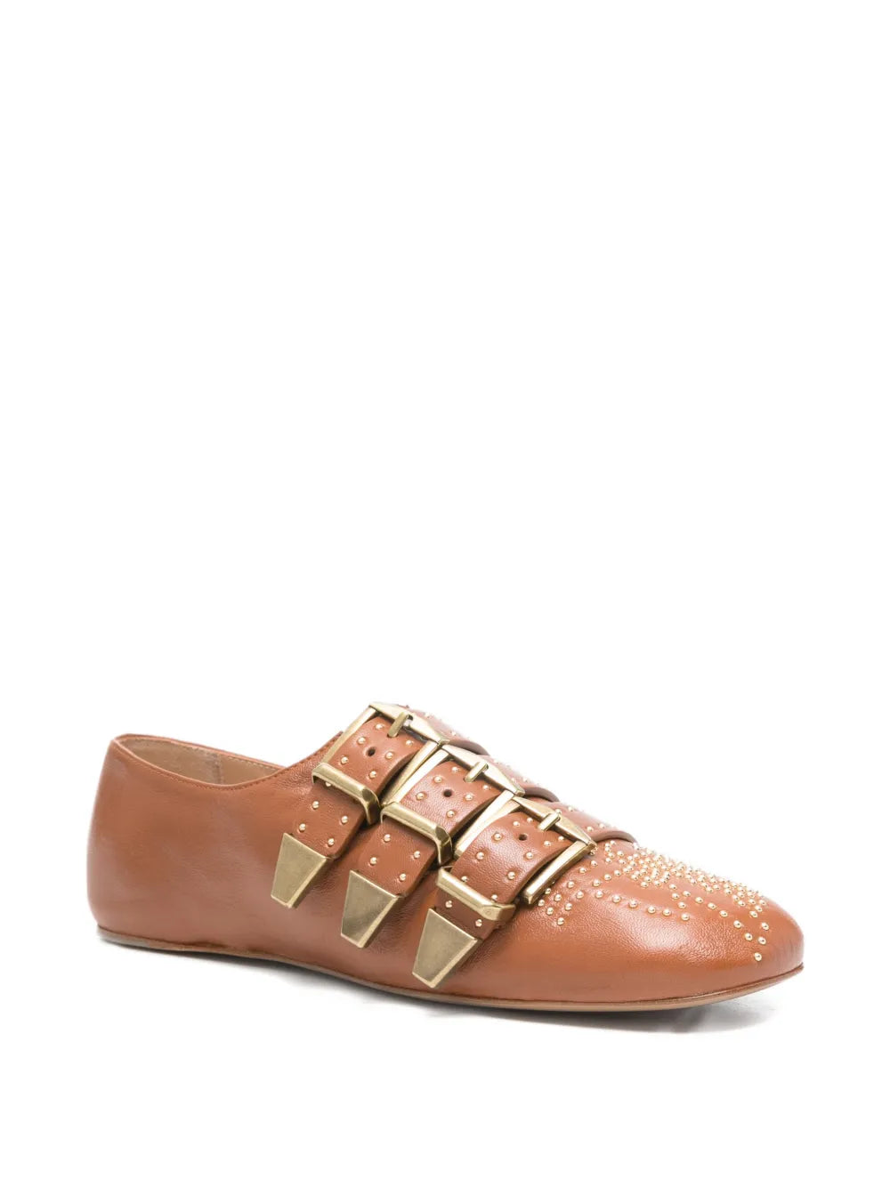 Stylish Susan Flat in Ginger Brown by Chloé with distinctive buckles and elongated upper.