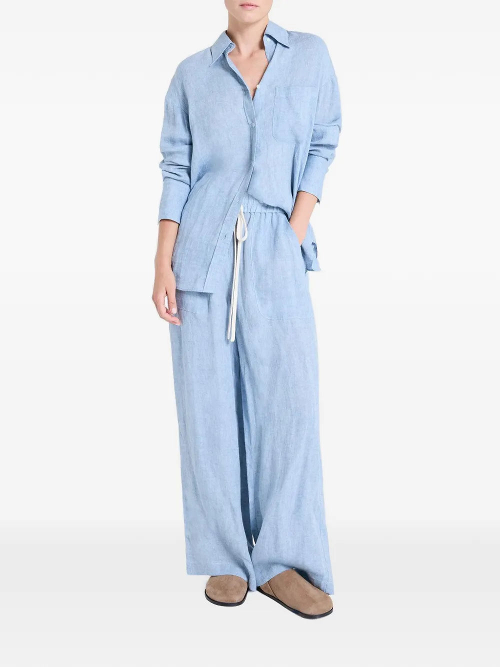 Big Joe Shirt in Light Indigo showcasing its lightweight delave hemp fabric and relaxed fit.