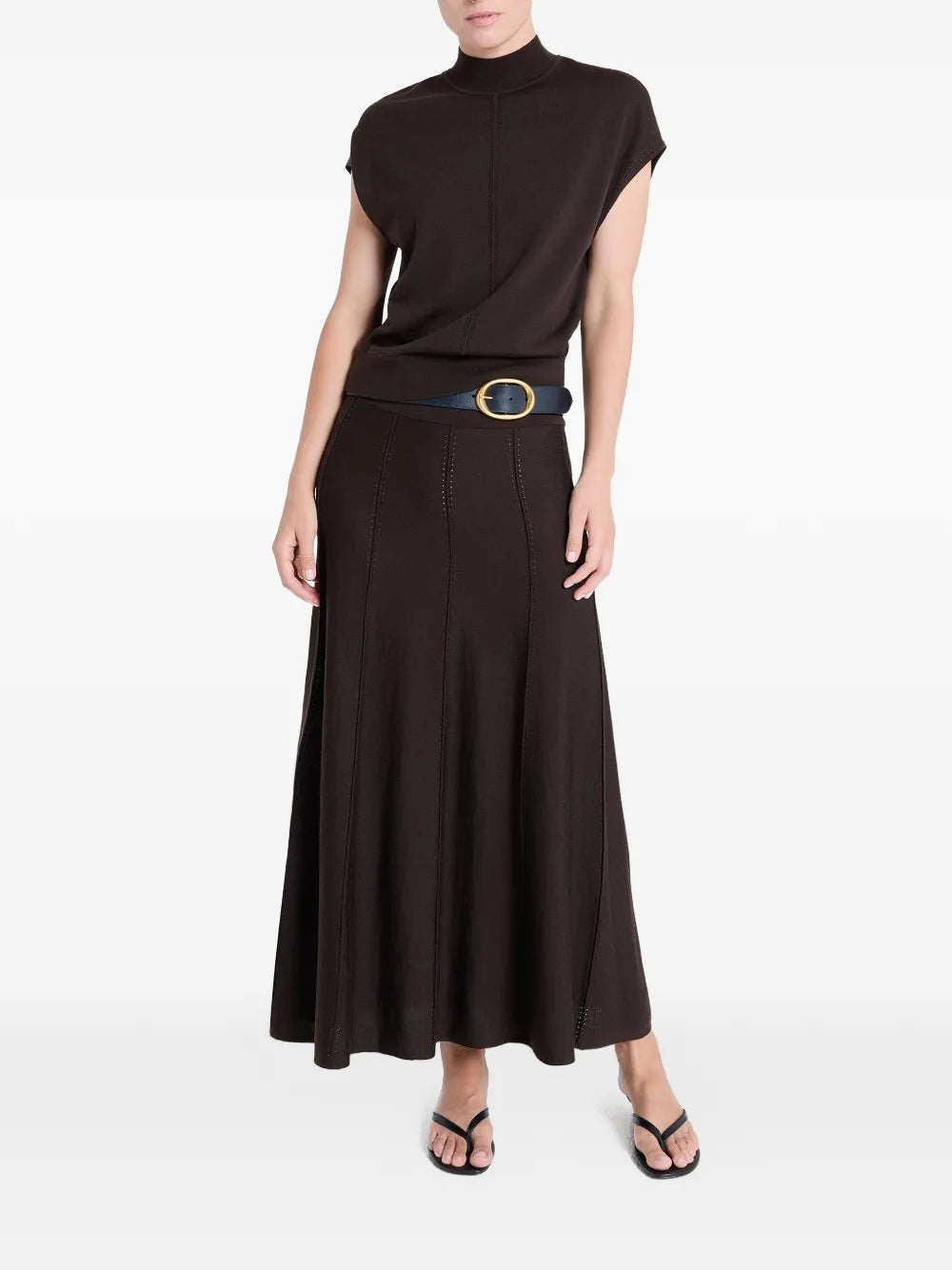 Close-up of TWP's Wren Top in Delicioso, highlighting the light weight merino wool blend fabric.