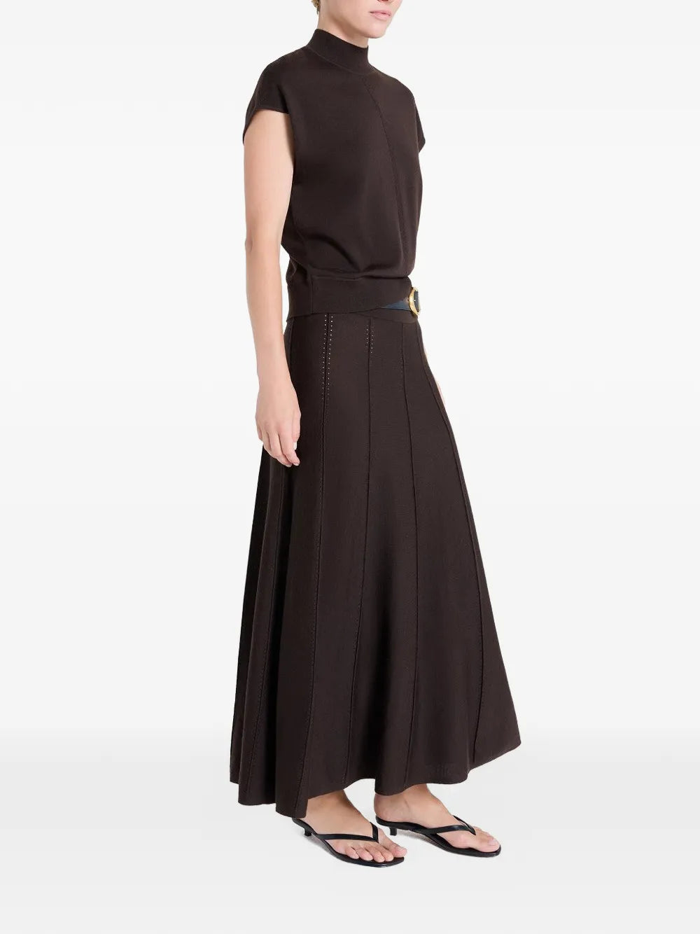 The Wren Top in Delicioso by TWP paired with the Willow Skirt, showcasing a fashionable set.