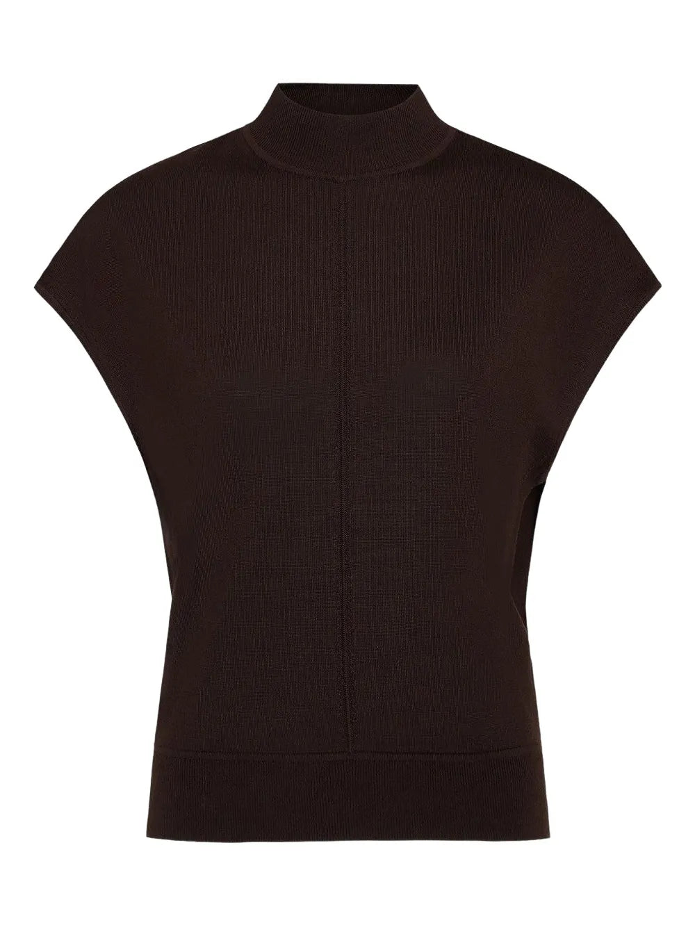 TWP's Wren Top in Delicioso, a stylish mock turtleneck with pick-stitch detailing on cap sleeves.