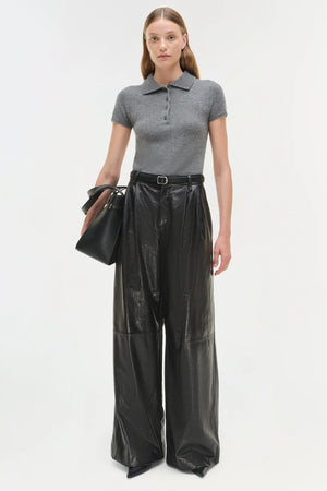 Kobie Wide Leg Leather Pant in Black, featuring luxurious lamb leather material.