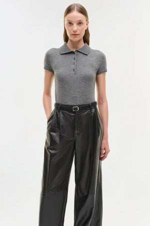 Side view of Kobie Wide Leg Leather Pant in Black showcasing the wide leg style.