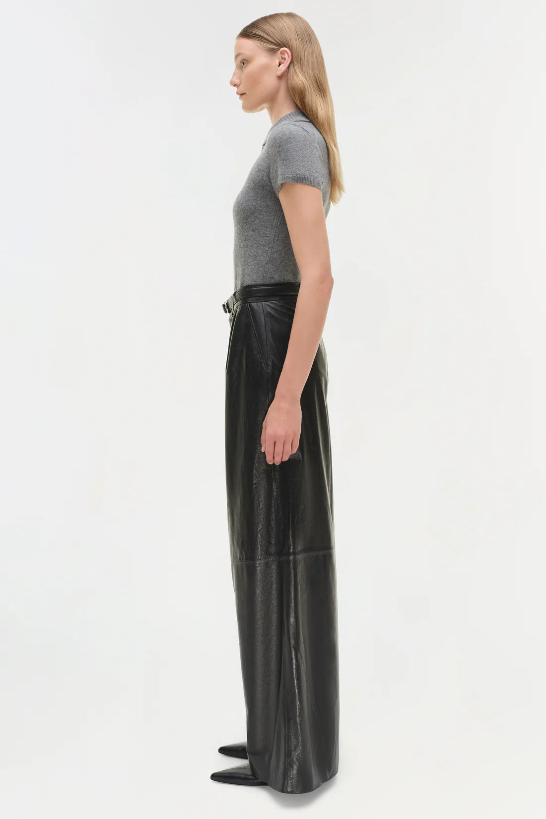Styled outfit featuring Kobie Wide Leg Leather Pant in Black, perfect for fashion enthusiasts.