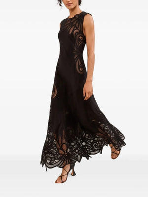ulla johnson black silk dress Ulla Johnson | Women's Floral Florence Silk Dress in Black Silk & Lace Maxi Dress Size 2 | Evening Dress