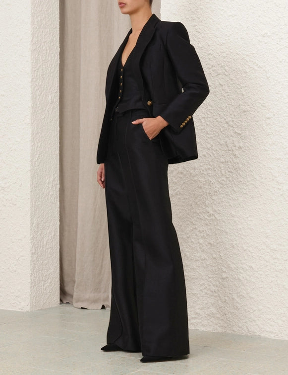 Side angle of the Hypnotic Tailored Jacket in Black, featuring its elegant single breasted closure and tailored fit from Zimmermann.