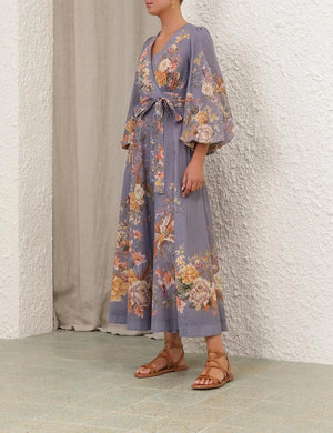 Tallow Wrap Midi Dress in Teal Multi Floral