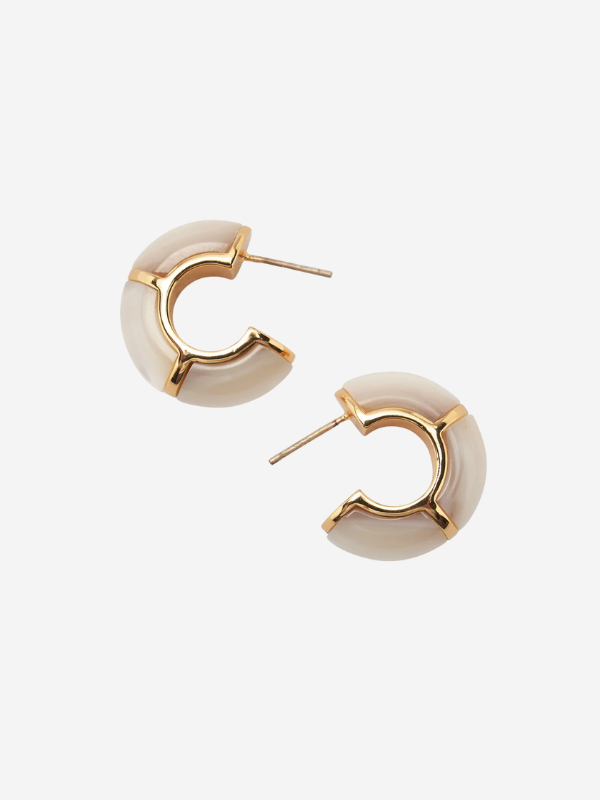 Stylish Zellige Hoops in Mother-of-Pearl, a unique earring design by Lizzie Fortunato with Moroccan-inspired craftsmanship.