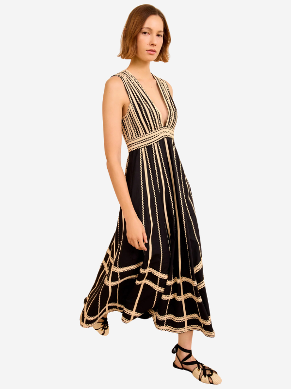 Full view of the Palermo Dress in Noir featuring its elegant silhouette in water-washed poplin fabric by Ulla Johnson.