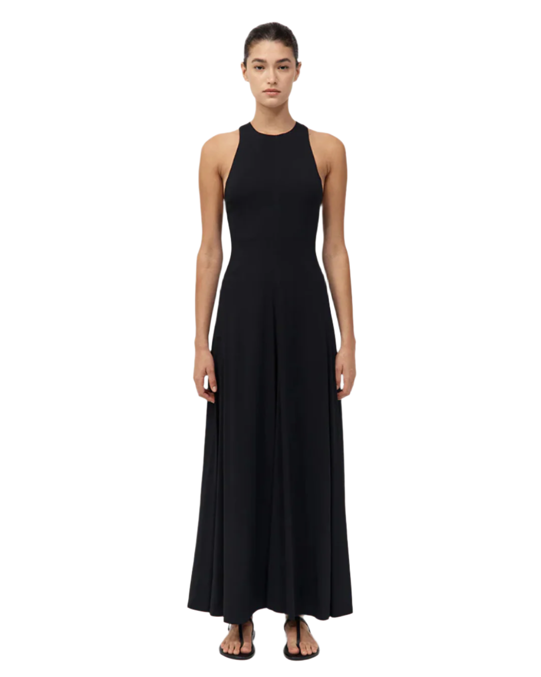 Close-up of the Cut Away Maxi Dress in Black, showing the soft texture and composition of 97% Viscose and 3% Elastane.