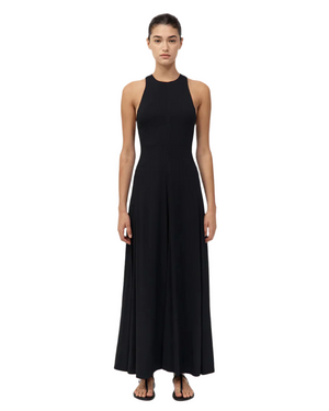 Close-up of the Cut Away Maxi Dress in Black, showing the soft texture and composition of 97% Viscose and 3% Elastane.