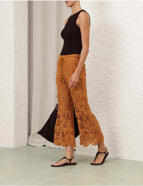 Coco Lace Flare Pant in Biscuit