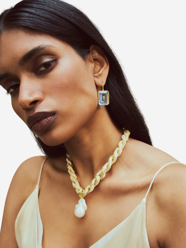 Woven Collar in Sandbar displayed elegantly, featuring luxurious silk cord and natural freshwater pearls from Lizzie Fortunato.