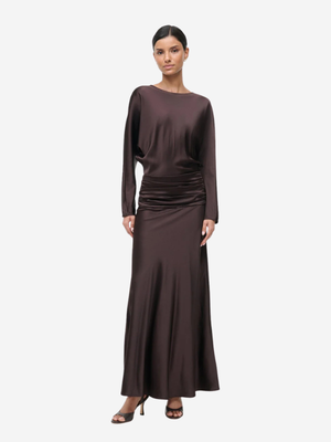 STAUD Freda Silk Dress | Brown | Size 8