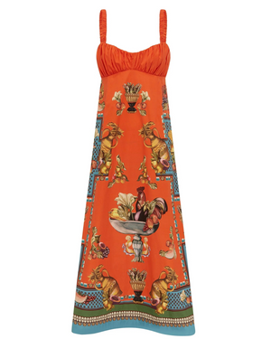 Rocco Midi Dress in Multi showcasing the ruched bodice, perfect for summer outings