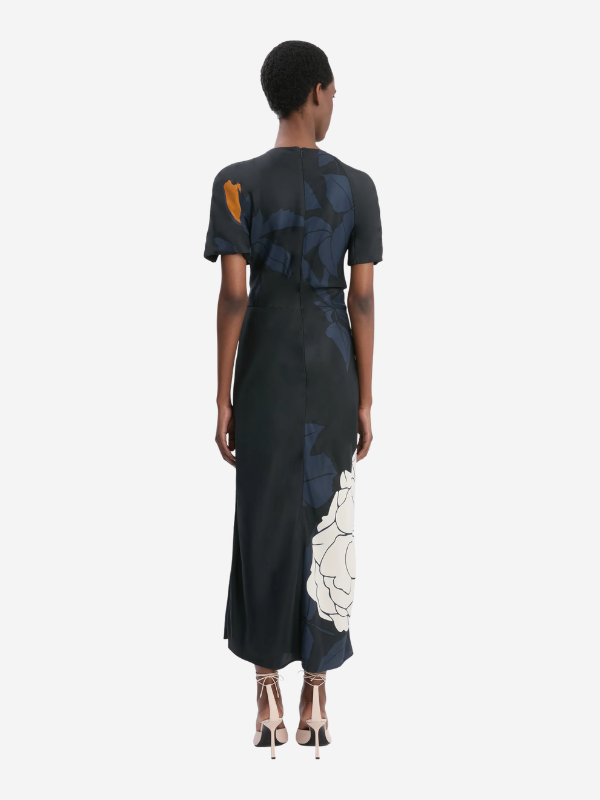 split hem midi dress 100% Linen Bow-Tie Cuff Split-Hem Midi Dress JESSAMINE