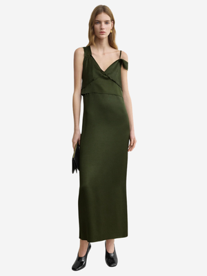 bottle green satin dress Green Satin Long Sleeve Mini Dress