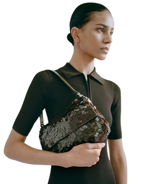 Stylish Timmy Shoulder Bag in Cacao showcased with a removable leather strap, making it a versatile accessory for any outfit.