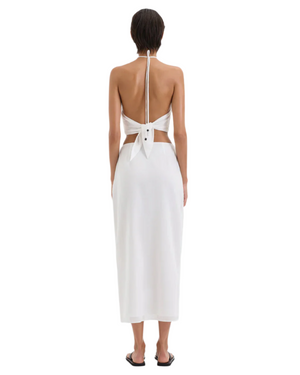 Back view of the Azura Tie Top in Ivory, an essential ivory tie top with chic design elements.
