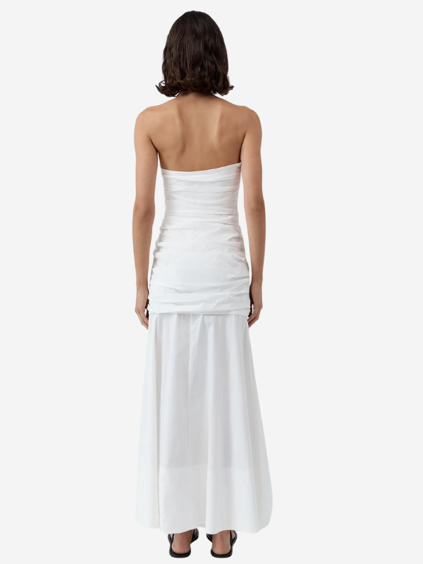Gathered Strapless Longline Dress in White