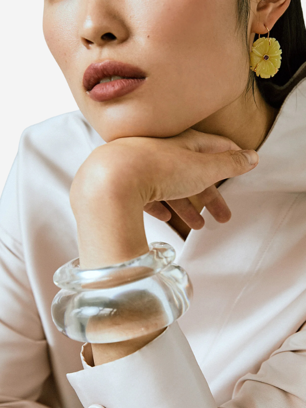 Stylish Ridge Cuff in Clear designed by Lizzie Fortunato, showcasing a modern clear resin finish for a chic forearm accessory.