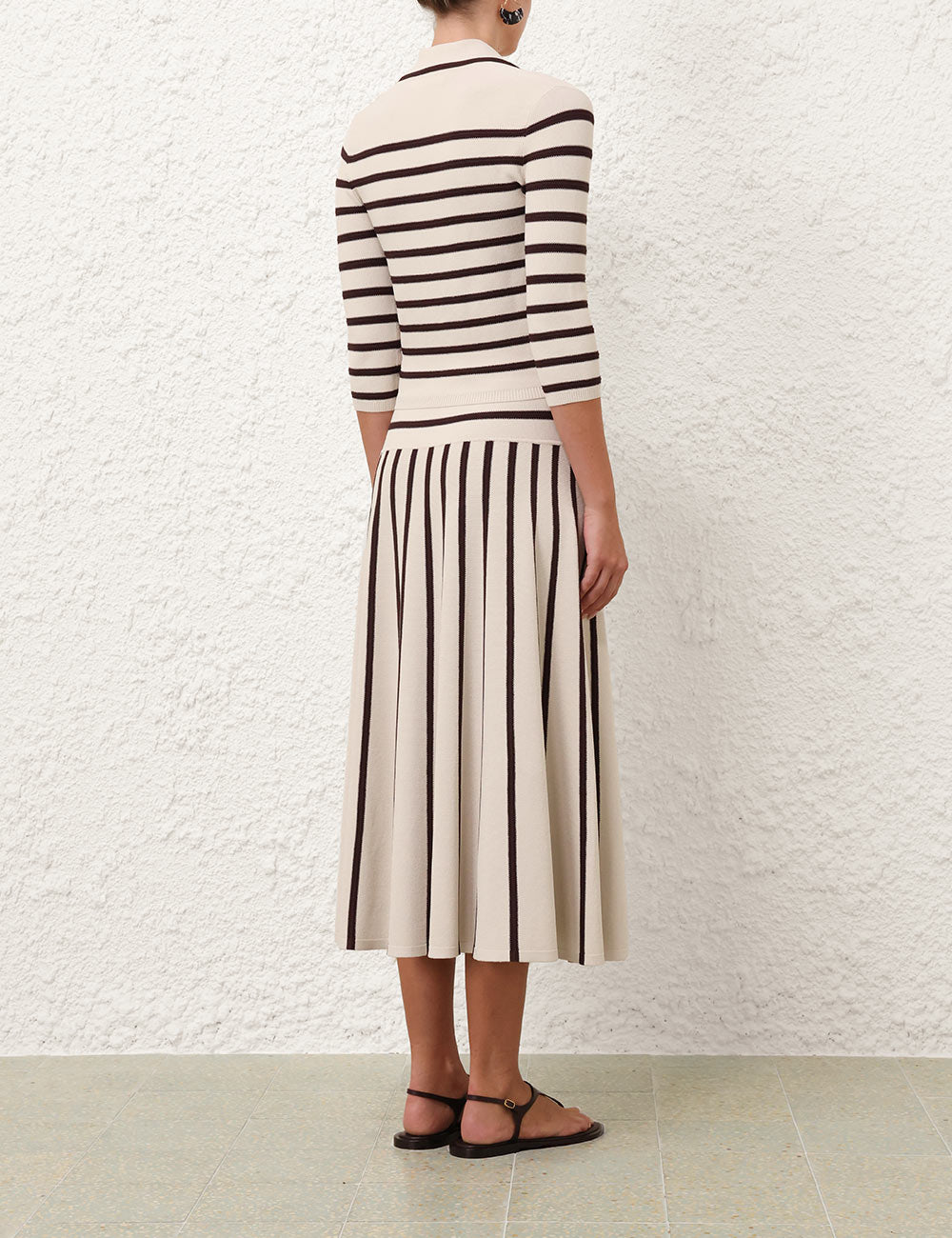 Illuminate Stripe Midi Skirt in Cream/Chocolate