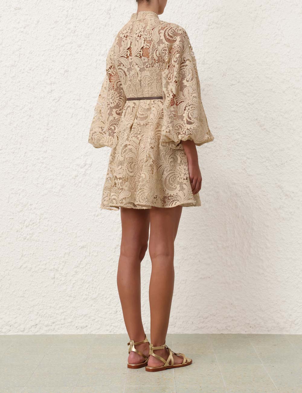 Waverly Lace Mini Dress in Taupe