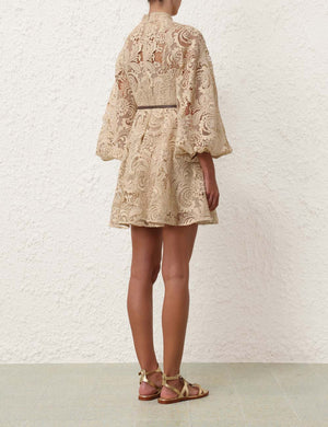 Waverly Lace Mini Dress in Taupe
