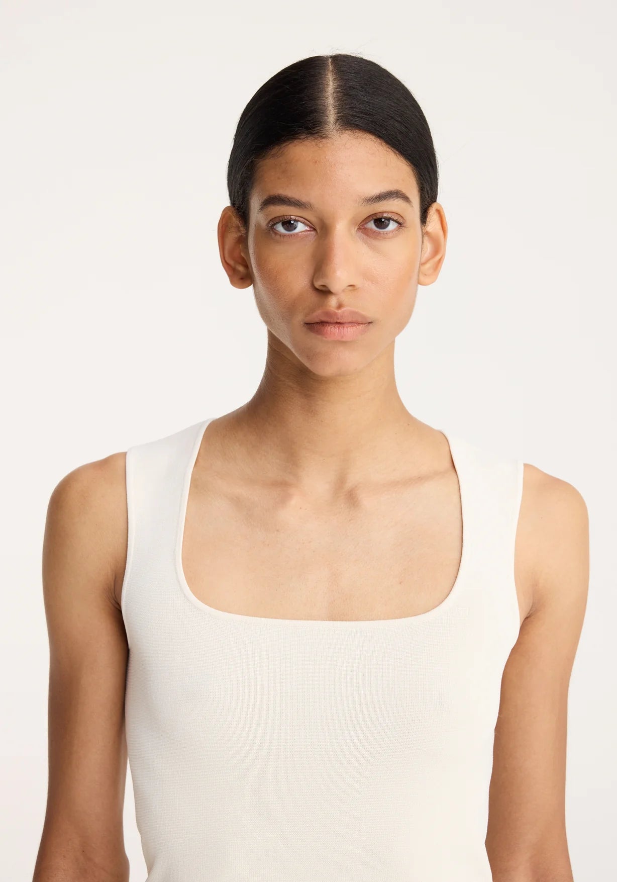 Knitted Bustier-shaped Tank Top in Off White