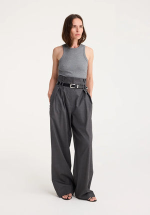 High-waisted Paperbag Trousers in Dark Grey Melange