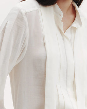 Patti Top with Pleats and Tie in Ivory