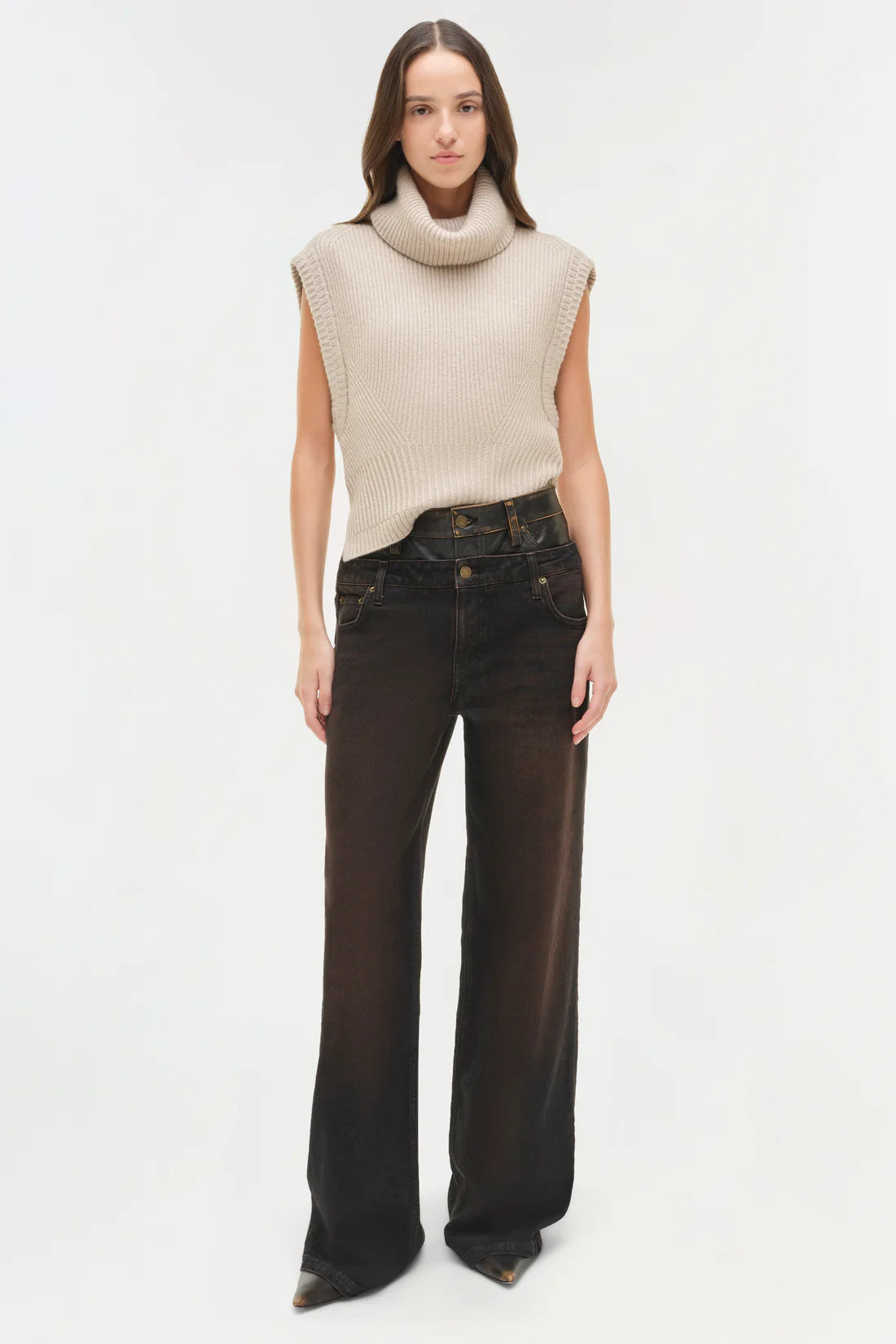 Flat lay of the Maple Wool Cashmere Top in Oatmeal, showcasing its luxurious wool-cashmere blend and neutral color.