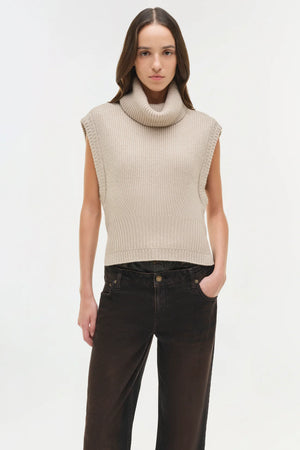 Styled outfit with the Maple Wool Cashmere Top in Oatmeal by Simkhai, paired with trendy accessories.