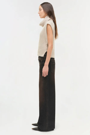 Back view of Maple Wool Cashmere Top in Oatmeal, designed by Simkhai, featuring barely grazed shoulders.