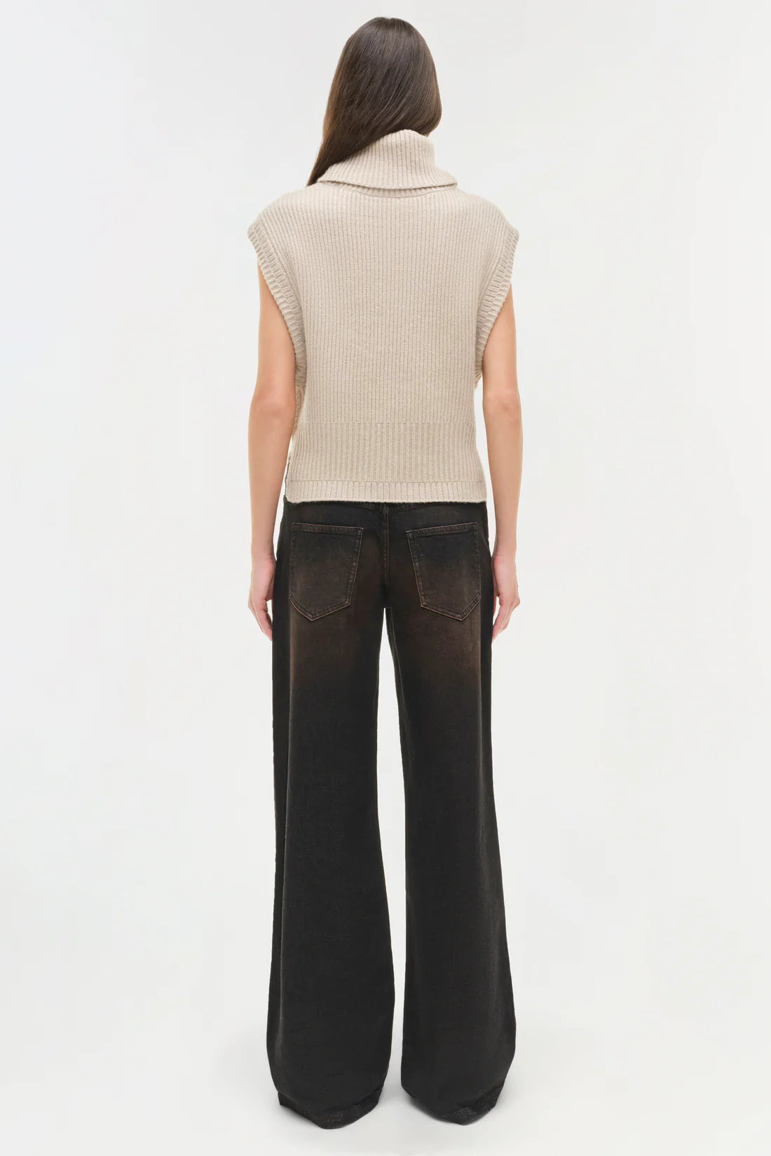 Model wearing the Maple Wool Cashmere Top in Oatmeal, emphasizing its comfortable fit and elegant style.