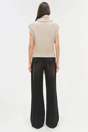 Model wearing the Maple Wool Cashmere Top in Oatmeal, emphasizing its comfortable fit and elegant style.
