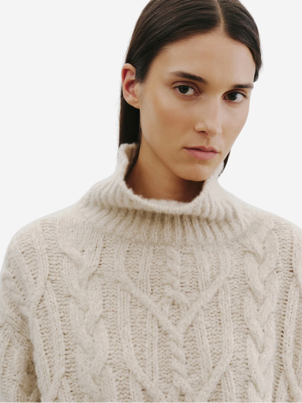 Flat lay of the Nili Lotan Fairiny Sweater in Beige Melange with luxurious cashmere and silk blend fabric.