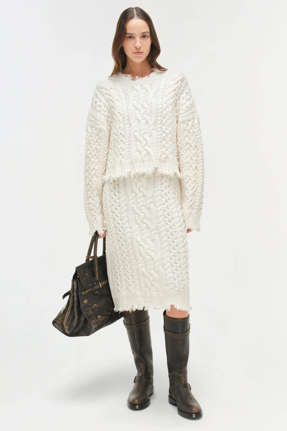 Back view of the Felix Knit Cropped Sweater in Ivory, showing off its relaxed silhouette.