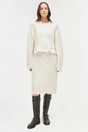 Detail of the Felix Knit Cropped Sweater in Ivory, focusing on the soft lambswool material.