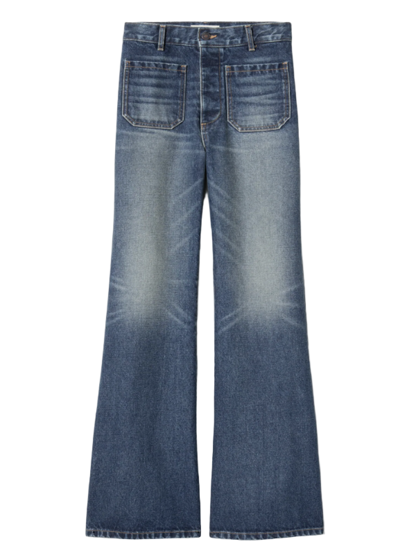 Florence Jean in Simon Wash by Nili Lotan showcasing high-rise flare leg style.