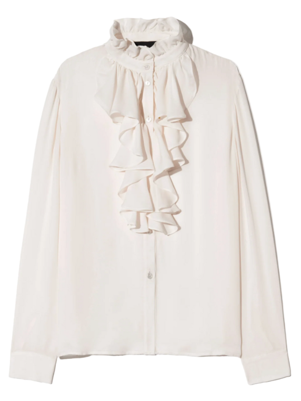Lily Blouse in Ivory featuring a ruffle collar detail by Nili Lotan.