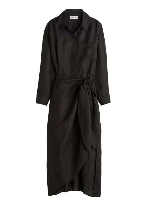 Alessandra Sarong Shirt Dress in Black